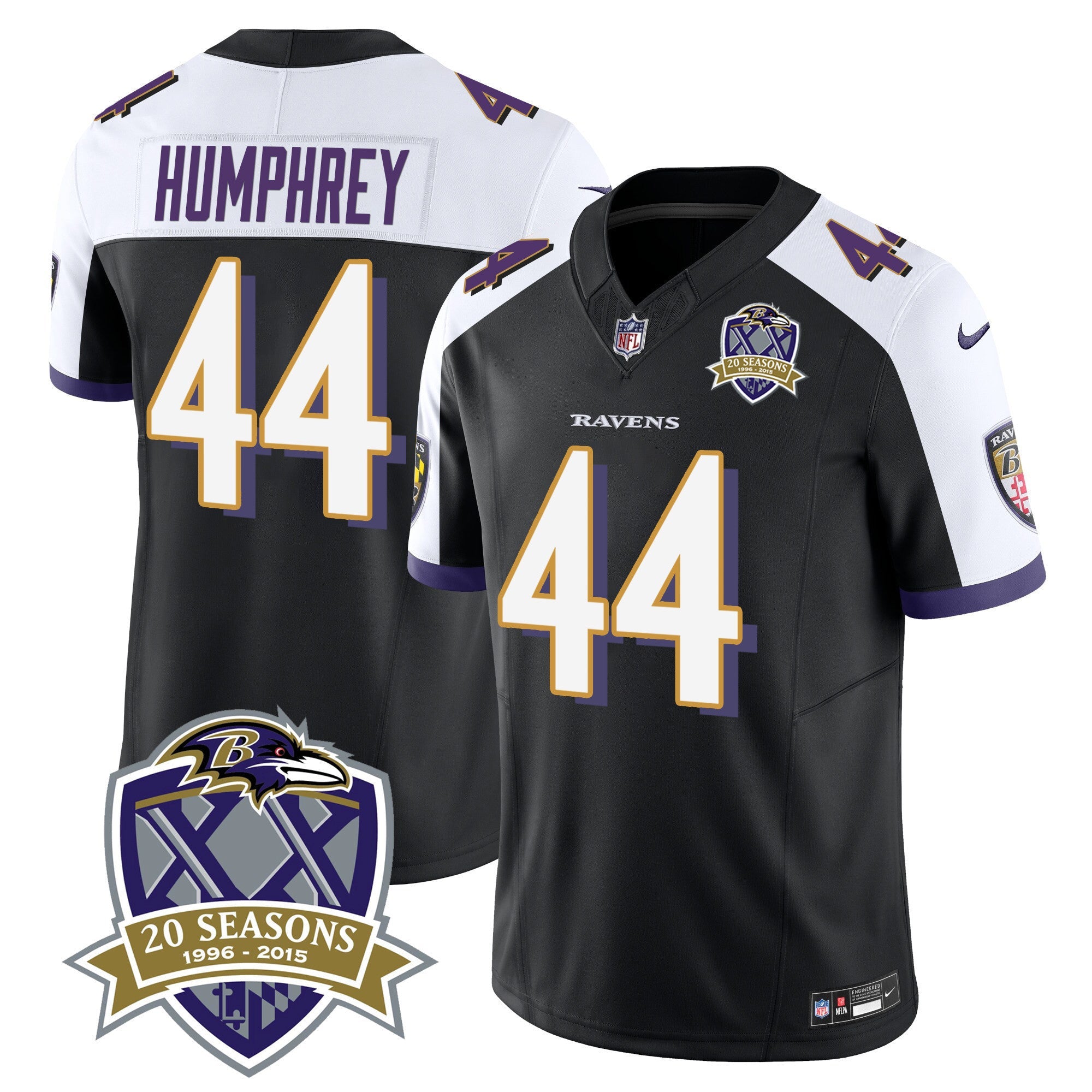 Ravens 20th Season Patch Vapor Limited Jersey – All Stitched – Black Alternate – Marlon Humphrey Jersey