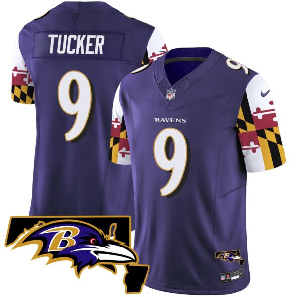 Ravens Maryland Flag Vapor Limited Jersey V2 – All Stitched – Purple – Justin Tucker Jersey