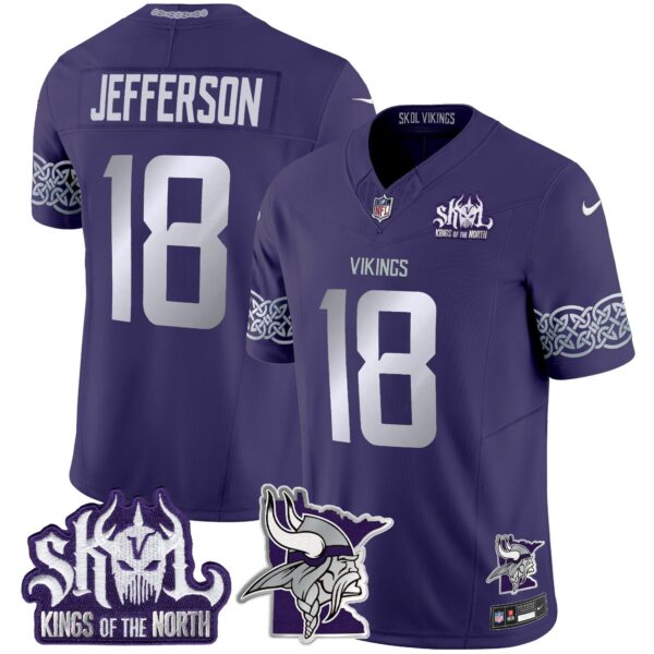 Minnesota Vikings 2024 Winter Warrior Skol Patch Vapor Limited Jersey V2 – All Stitched – Purple – Justin Jefferson Jersey