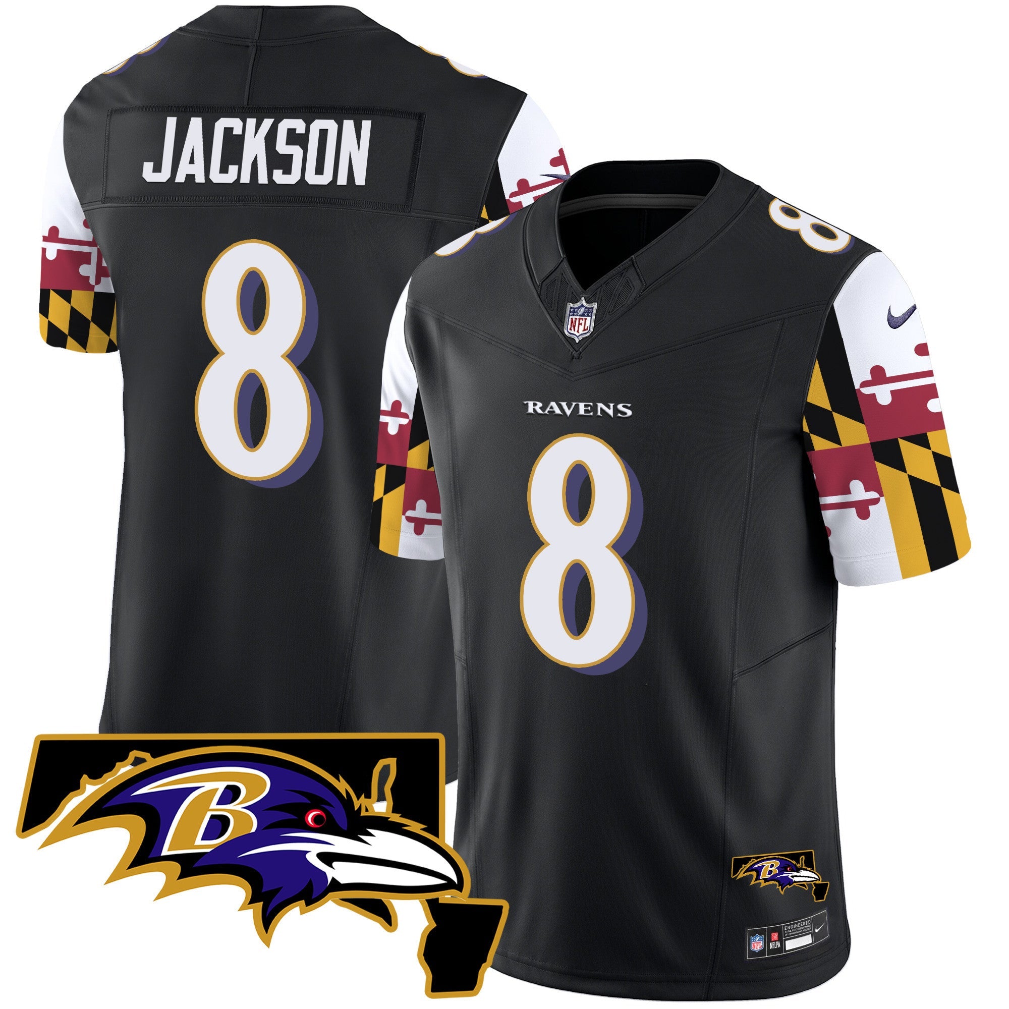 Ravens Maryland Flag Vapor Limited Jersey V2 – All Stitched – Black – Lamar Jackson Jersey