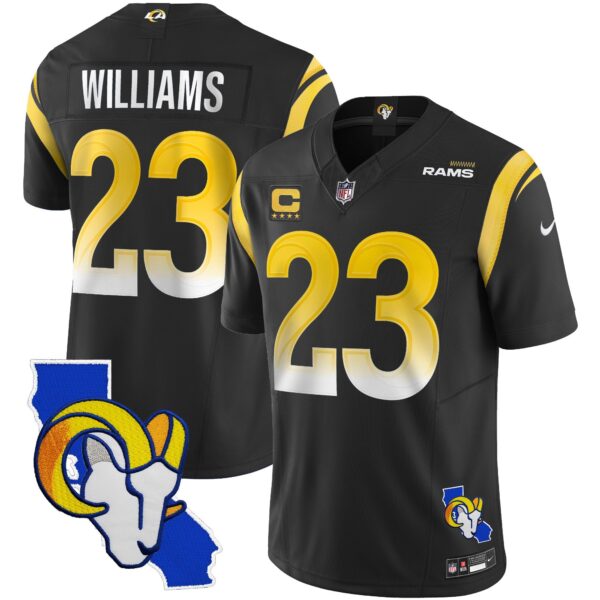 Rams California Patch Vapor Limited Jersey – All Stitched – Black – Kyren Williams Jersey
