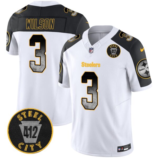 Steelers Arch Smoke 412 Patch Vapor Limited Jersey – All Stitched – Inverted – Russell Wilson Jersey