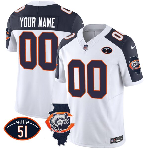 Bears Throwback Illinois Patch Vapor Custom Jersey – All Stitched – Inverted Jersey