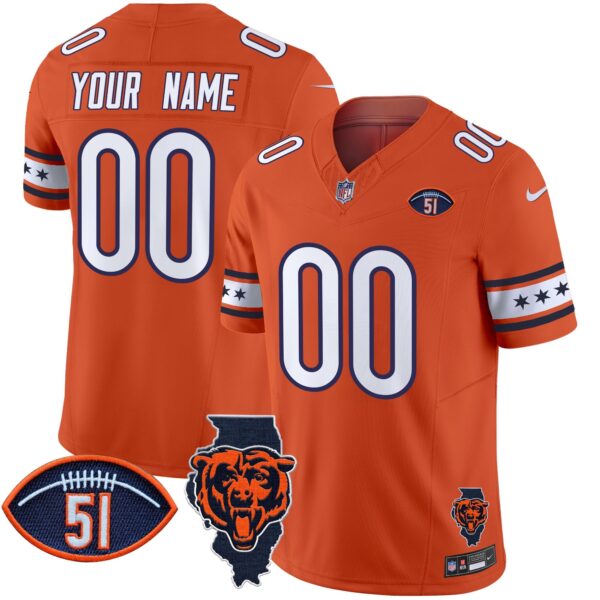 Bears Illinois & Dick Butkus Patch Vapor Limited Custom Jersey – All Stitched – Orange Jersey