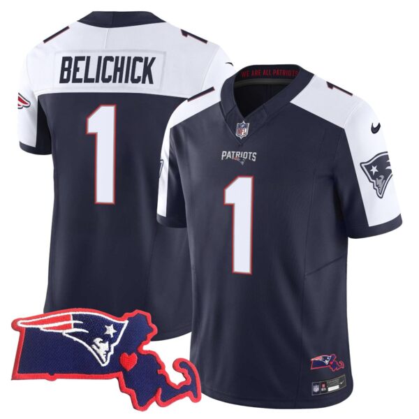 Patriots Massachusetts Patch Vapor Jersey – All Stitched – Alternate – Bill Belichick Jersey