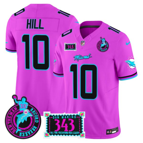 Dolphins Dan the Man Record Breaker Patch Vapor Limited Jersey – All Stitched – Pink – Tyreek Hill Jersey