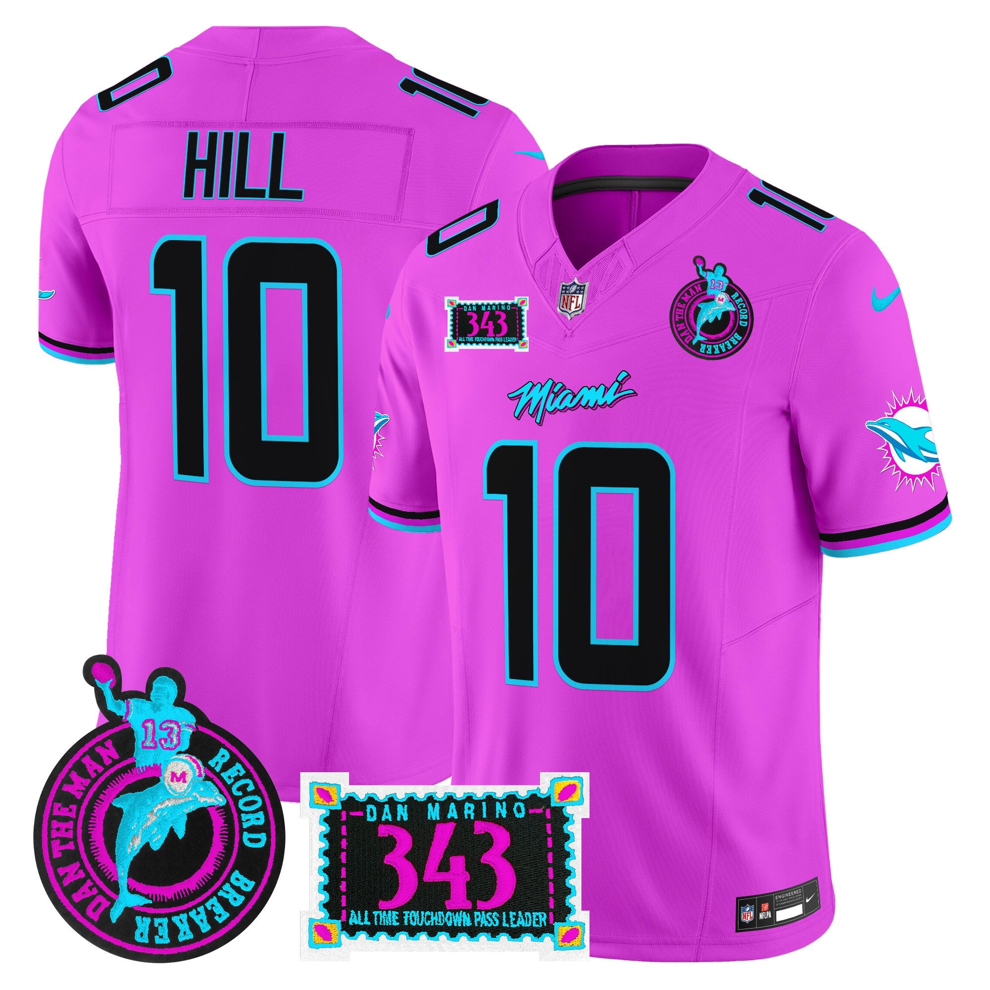 Dolphins Dan the Man Record Breaker Patch Vapor Limited Jersey – All Stitched – Pink – Tyreek Hill Jersey