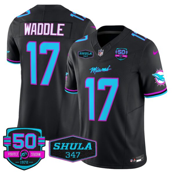 Dolphins Miami Vice Vapor Limited Jersey V4 – All Stitched – Black – Jaylen Waddle Jersey