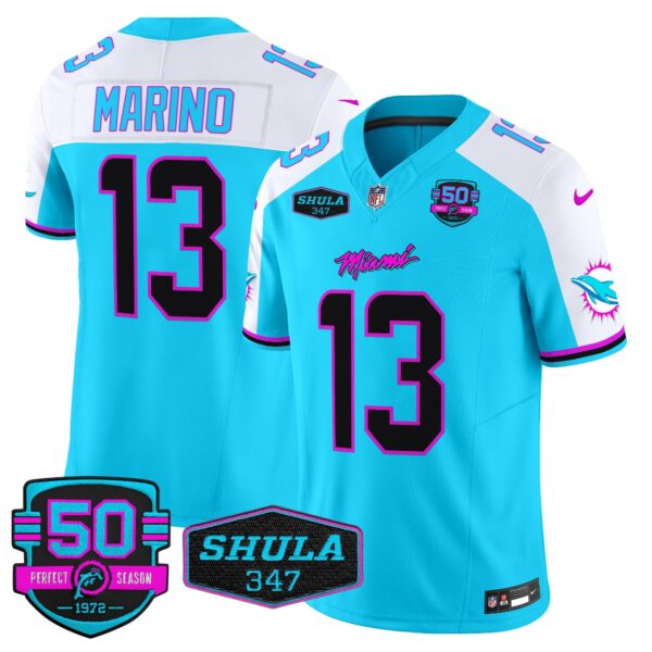 Dolphins Miami Vice Vapor Limited Jersey V4 – All Stitched – Aqua Alternate – Dan Marino Jersey