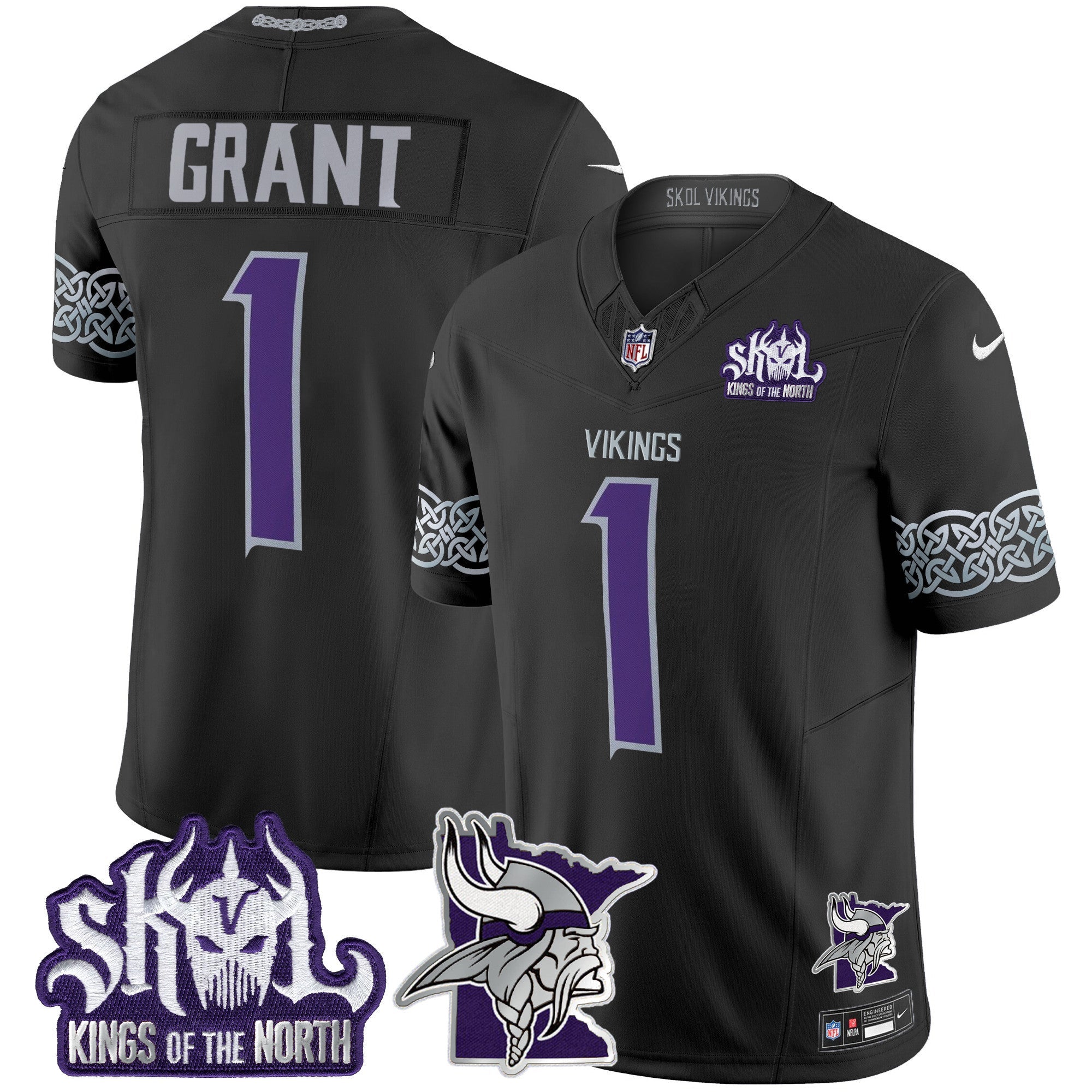Minnesota Vikings 2024 Winter Warrior Skol Patch Vapor Limited Jersey V2 – All Stitched – Black – Bud Grant Jersey