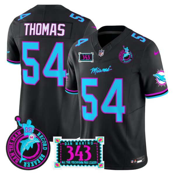 Dolphins Dan the Man Record Breaker Patch Vapor Limited Jersey – All Stitched – Black – Zach Thomas Jersey