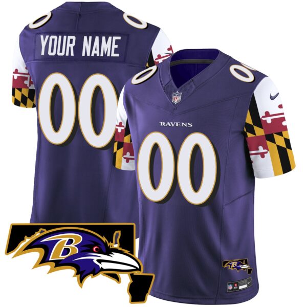 Ravens Maryland Flag Vapor Limited Custom Jersey V2 – All Stitched – Purple Jersey