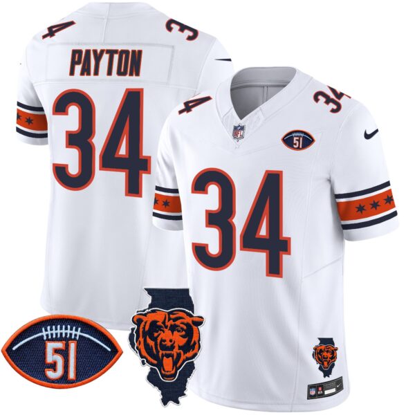 Bears Illinois & Dick Butkus Patch Vapor Limited Jersey – All Stitched – White – Walter Payton Jersey