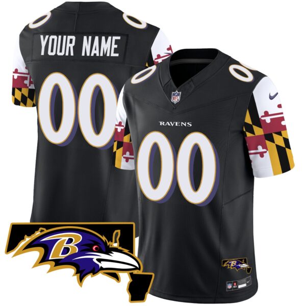 Ravens Maryland Flag Vapor Limited Custom Jersey V2 – All Stitched – Black Jersey