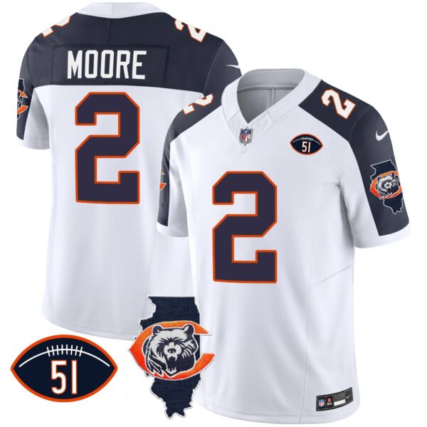 Bears Throwback Illinois Patch Vapor Jersey – All Stitched – Inverted – D.J. Moore Jersey