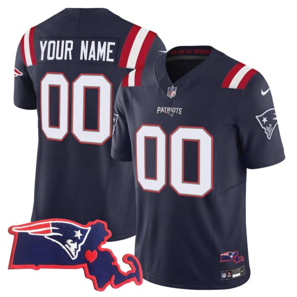 Patriots Massachusetts Patch Vapor Custom Jersey – All Stitched – Navy Jersey