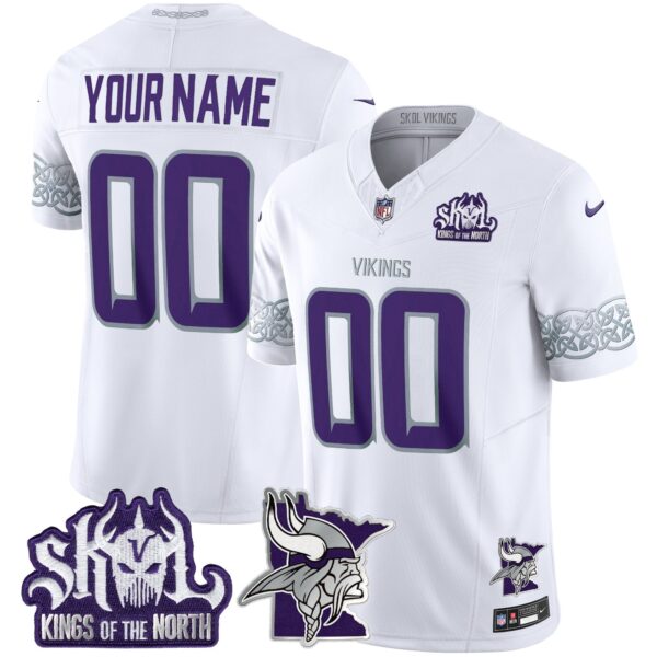 Minnesota Vikings 2024 Winter Warrior Skol Patch Vapor Limited Custom Jersey V2 – All Stitched – White Jersey
