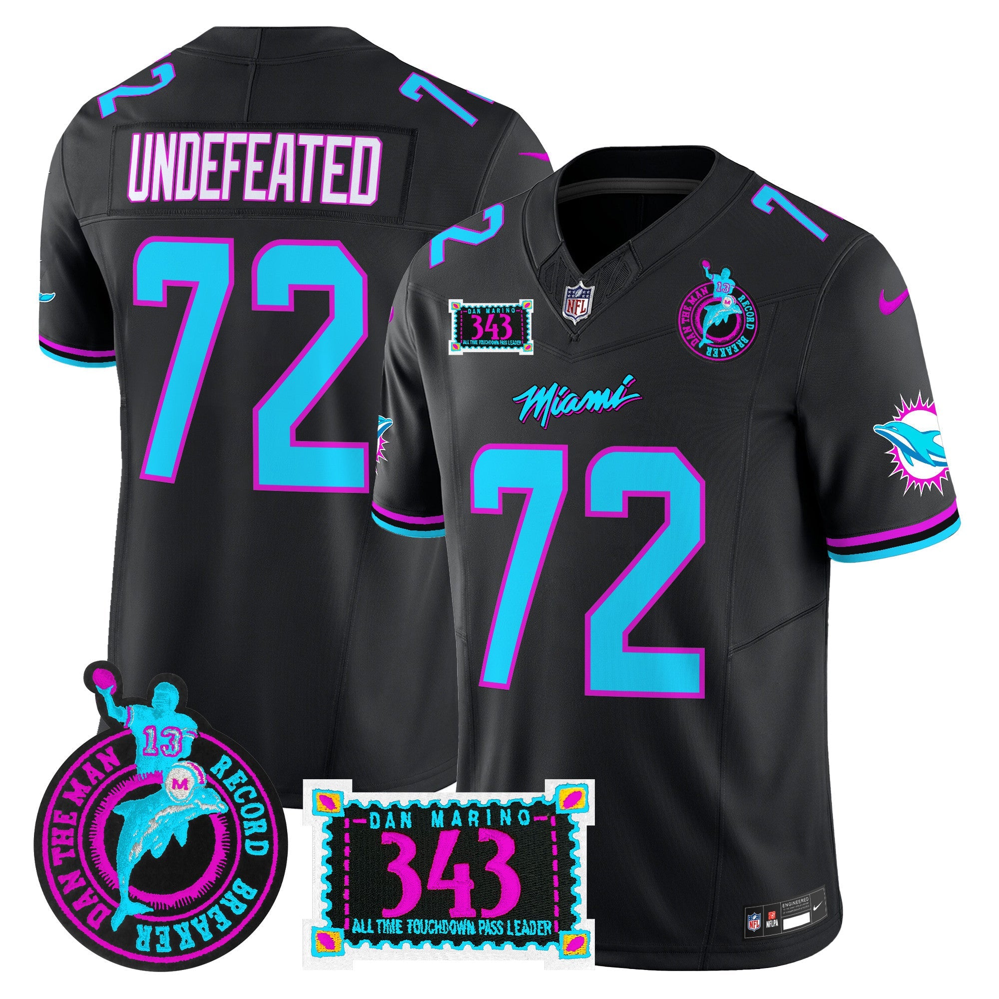 Dolphins Dan the Man Record Breaker Patch Vapor Limited Jersey – All Stitched – Black – Undefeated Jersey