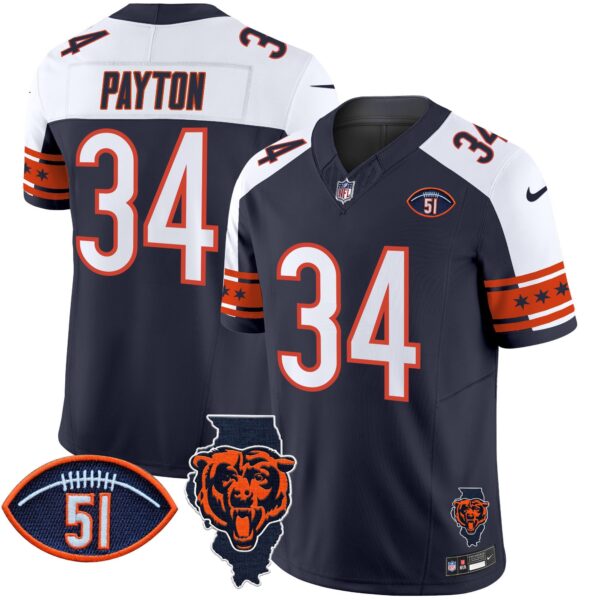 Bears Illinois & Dick Butkus Patch Vapor Limited Jersey – All Stitched – Alternate – Walter Payton Jersey