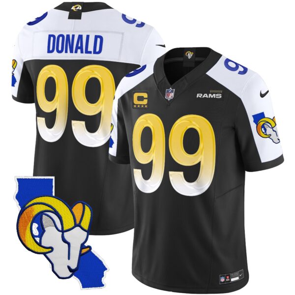 Rams California Patch Vapor Limited Jersey – All Stitched – Black Alternate – Aaron Donald Jersey