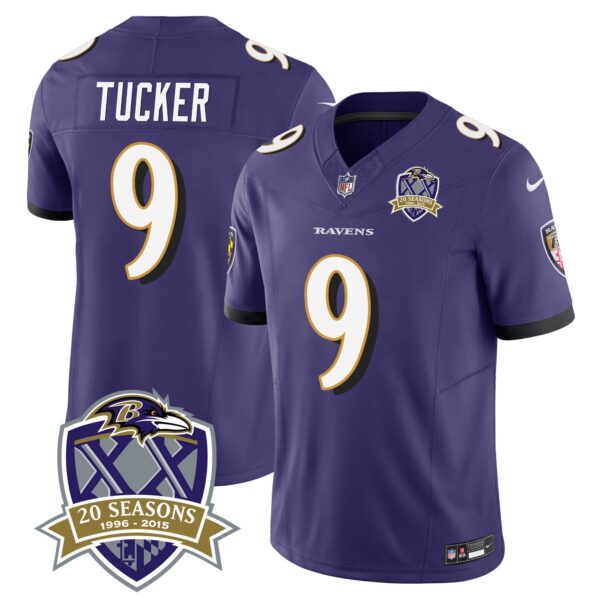 Ravens 20th Season Patch Vapor Limited Jersey – All Stitched – Purple – Justin Tucker Jersey