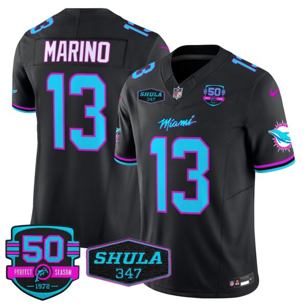 Dolphins Miami Vice Vapor Limited Jersey V4 – All Stitched – Black – Dan Marino Jersey