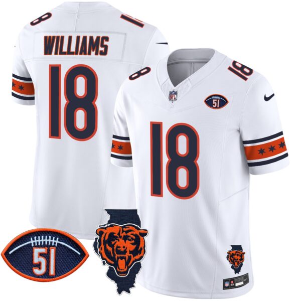 Bears Illinois & Dick Butkus Patch Vapor Limited Jersey – All Stitched – White – Caleb Williams Jersey