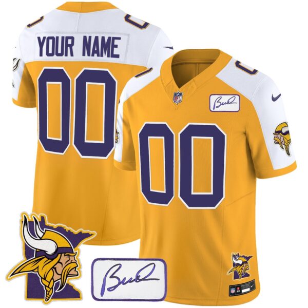 Vikings Bud Grant & Minnesota Patch Classic Limited Custom Jersey – All Stitched – Gold Alternate Jersey