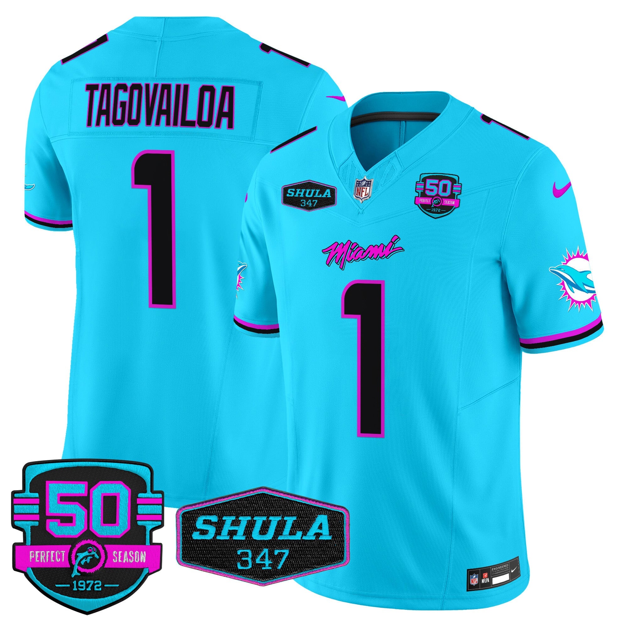 Dolphins Miami Vice Vapor Limited Jersey V4 – All Stitched – Aqua – Tua Tagovailoa Jersey