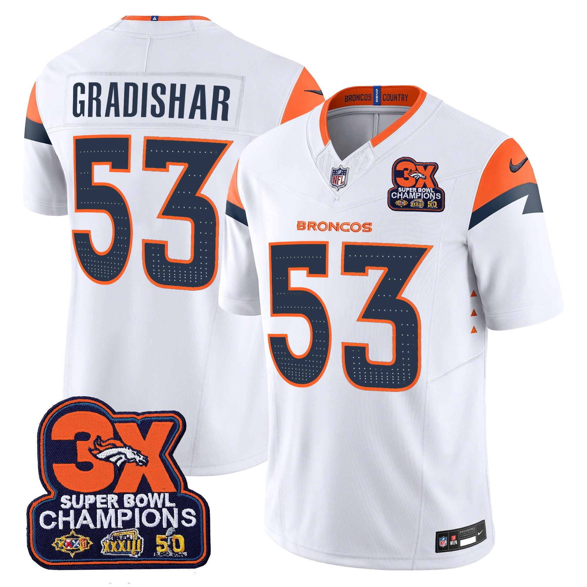 Denver Broncos 3-Time Champions Patch Vapor Limited Jersey – All Stitched – White – Randy Gradishar Jersey