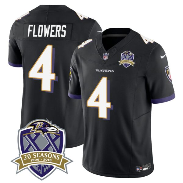 Ravens 20th Season Patch Vapor Limited Jersey – All Stitched – Black – Zay Flowers Jersey