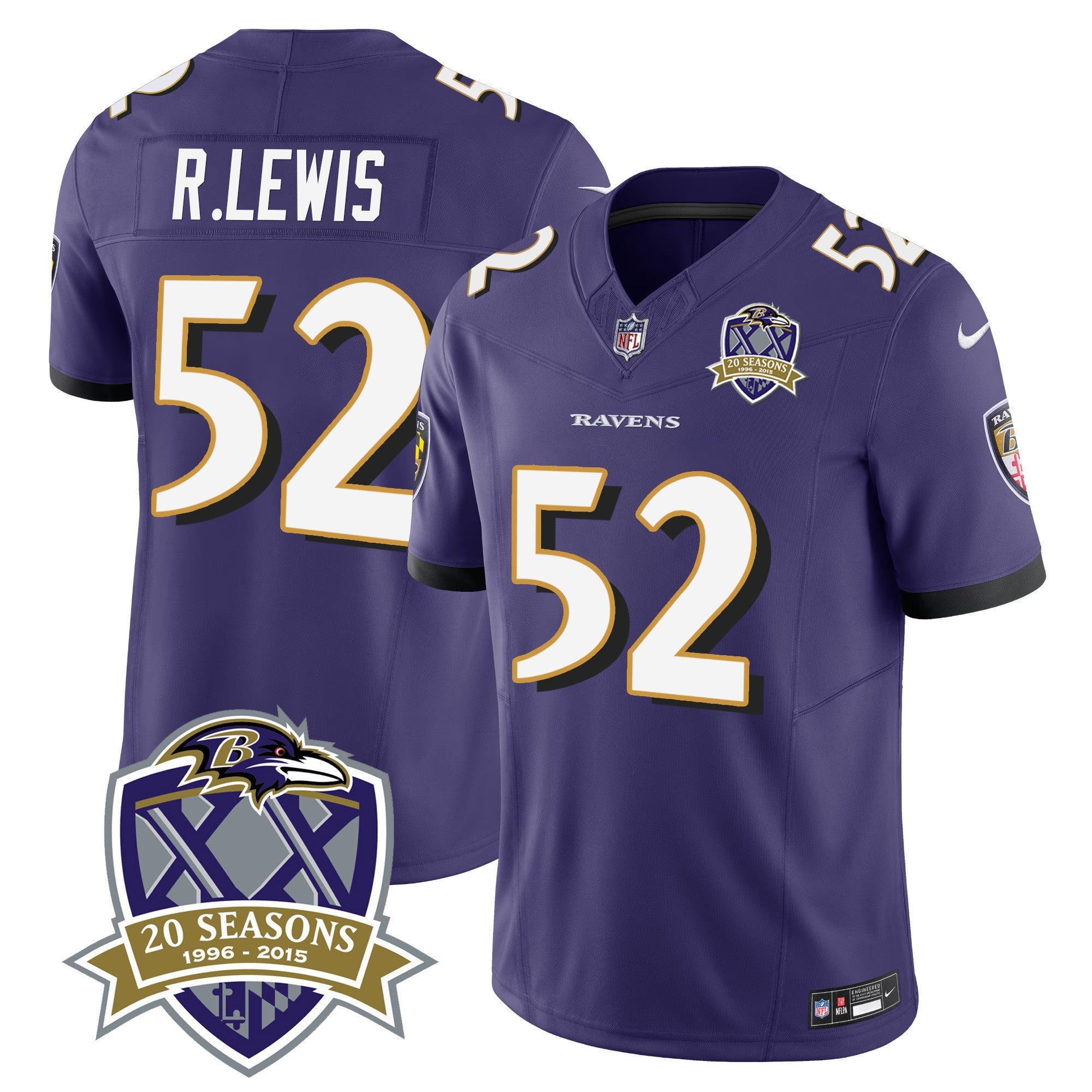 Ravens 20th Season Patch Vapor Limited Jersey – All Stitched – Purple – Ray Lewis Jersey