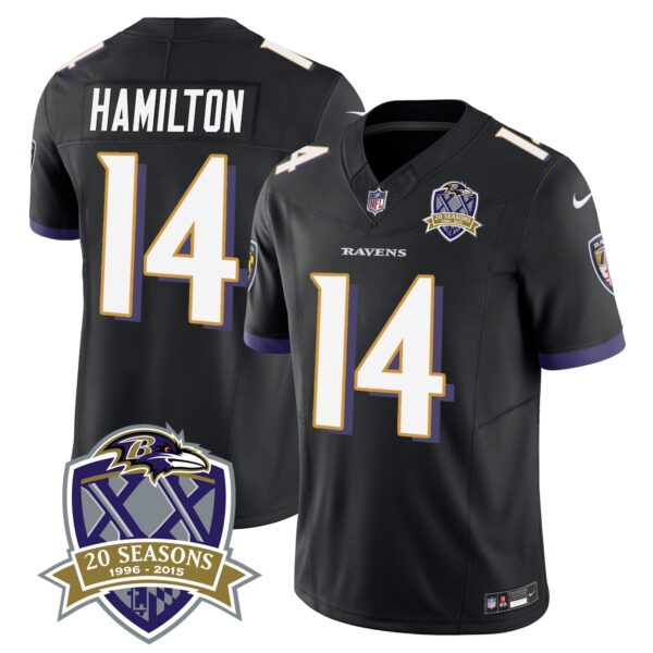Ravens 20th Season Patch Vapor Limited Jersey – All Stitched – Black – Kyle Hamilton Jersey
