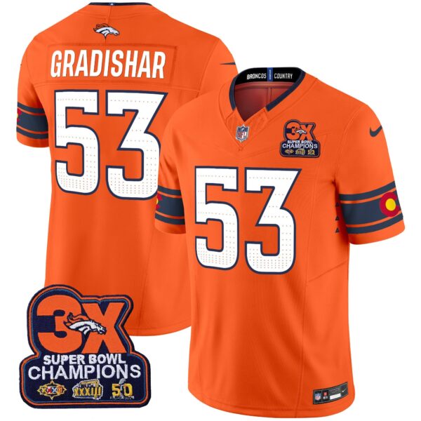 Denver Broncos 3x Patch Colorado Flag Vapor Limited Jersey – All Stitched – Orange – Randy Gradishar Jersey