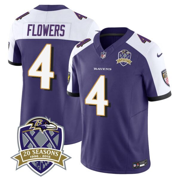 Ravens 20th Season Patch Vapor Limited Jersey – All Stitched – Purple Alternate – Zay Flowers Jersey