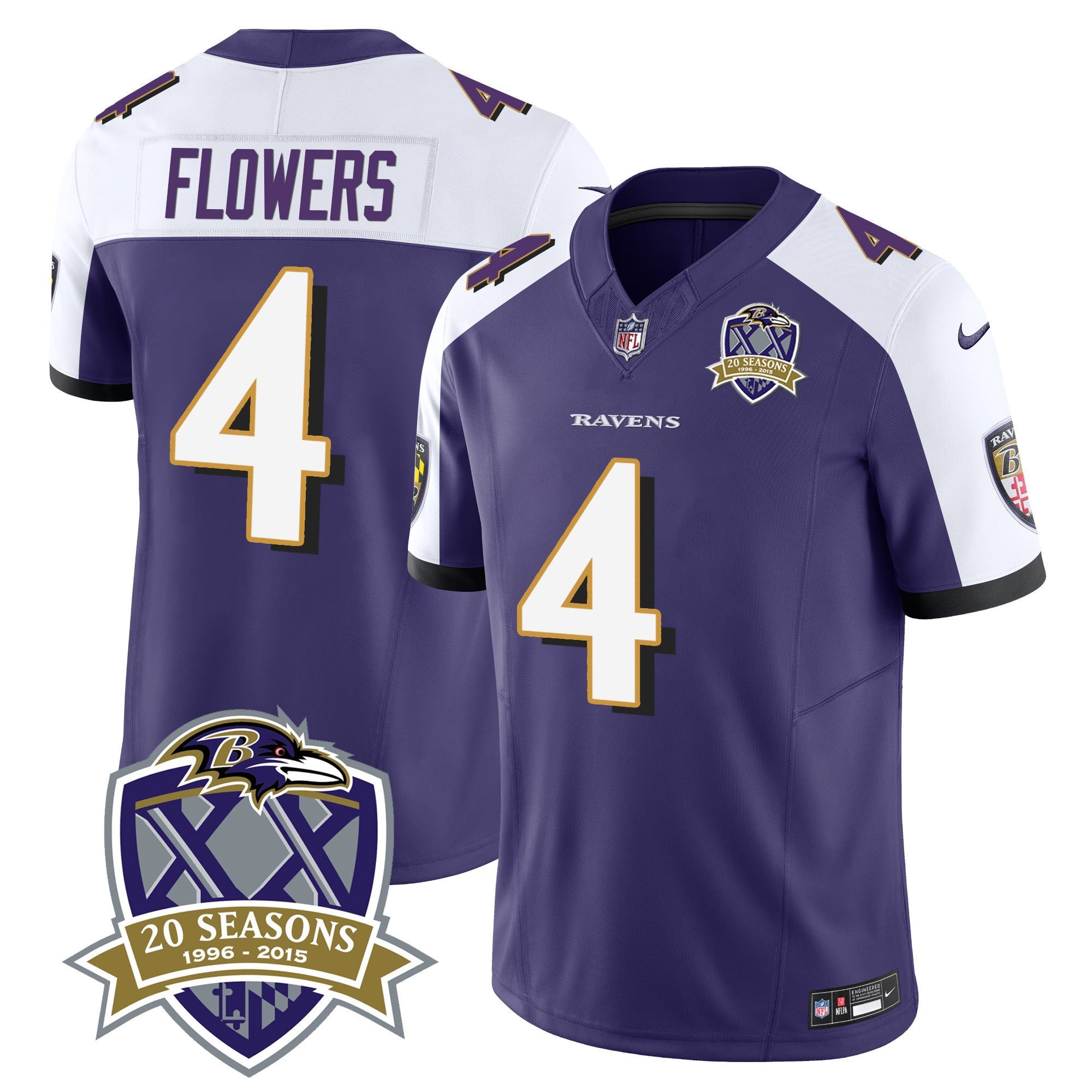 Ravens 20th Season Patch Vapor Limited Jersey – All Stitched – Purple Alternate – Zay Flowers Jersey