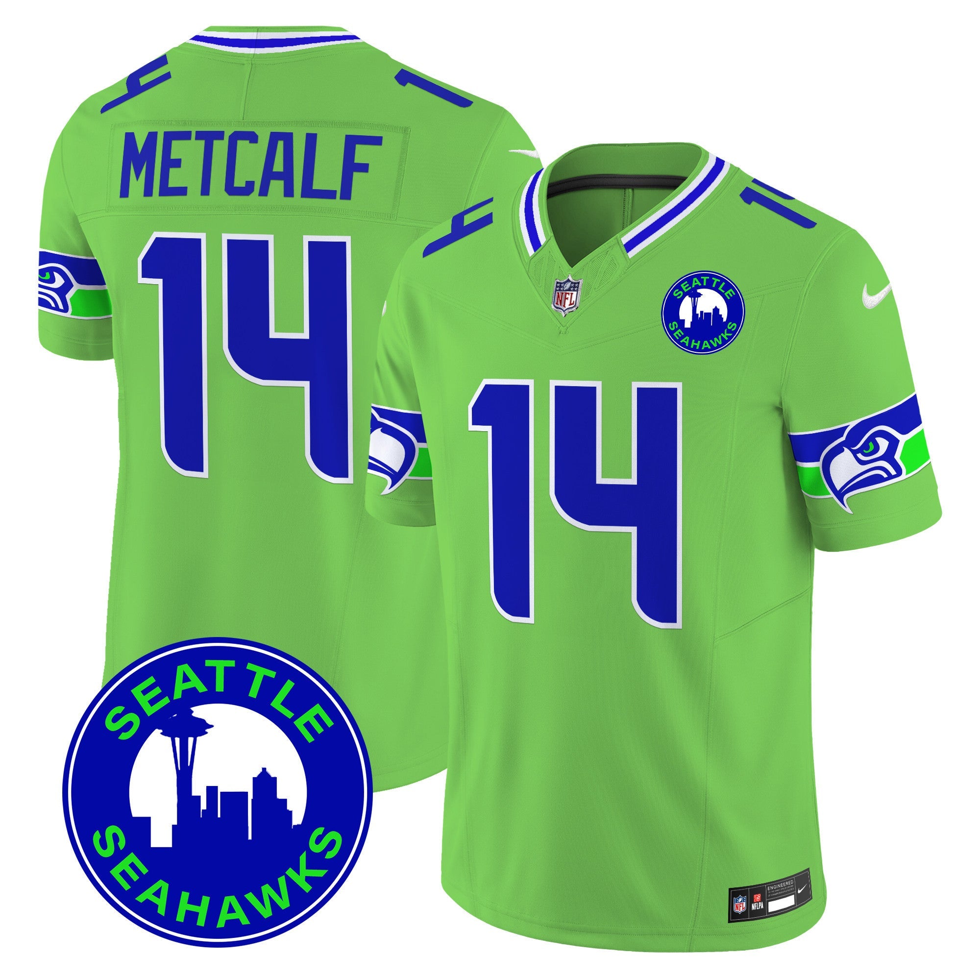 Seahawks 2024 Seattle City Patch Vapor Limited Jersey – All Stitched – Green – DK Metcalf Jersey