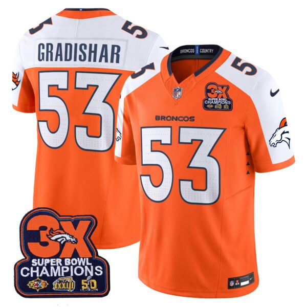 Denver Broncos 3-Time Champions Patch Vapor Limited Jersey – All Stitched – Orange Alternate – Randy Gradishar Jersey
