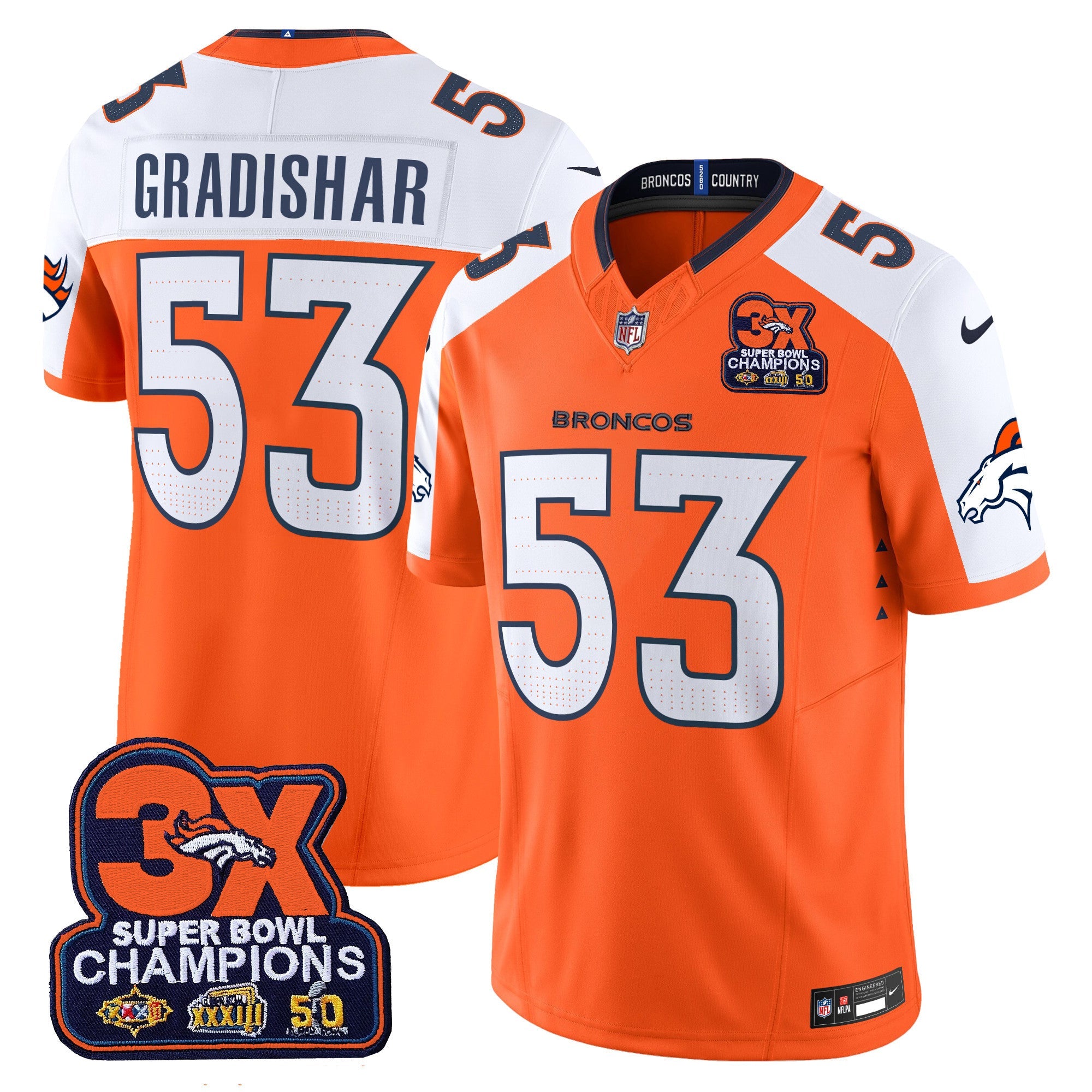 Denver Broncos 3-Time Champions Patch Vapor Limited Jersey – All Stitched – Orange Alternate – Randy Gradishar Jersey