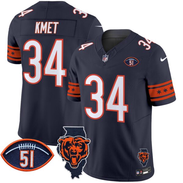 Bears Illinois & Dick Butkus Patch Vapor Limited Jersey – All Stitched – Navy – Cole Kmet Jersey