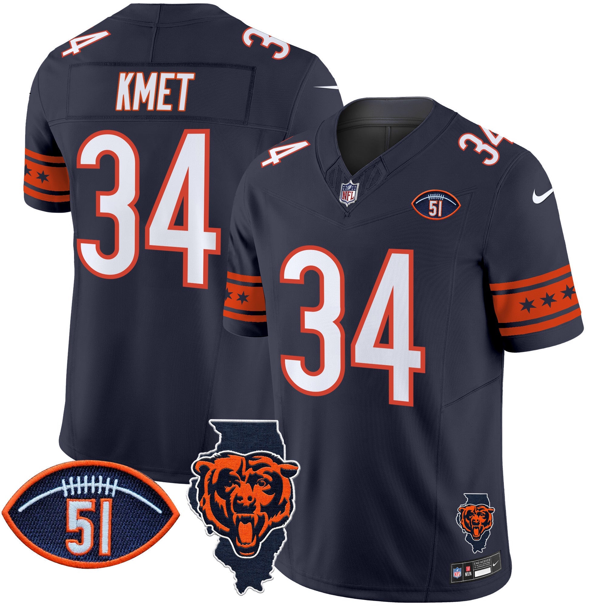 Bears Illinois & Dick Butkus Patch Vapor Limited Jersey – All Stitched – Navy – Cole Kmet Jersey