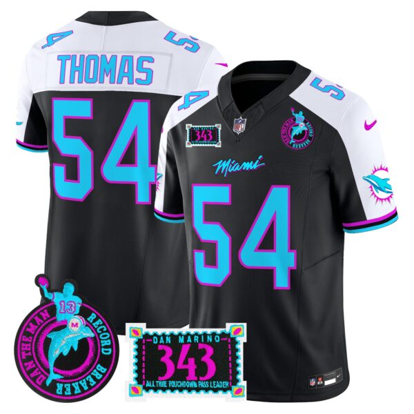 Dolphins Dan the Man Record Breaker Patch Vapor Limited Jersey – All Stitched – Black Alternate – Zach Thomas Jersey