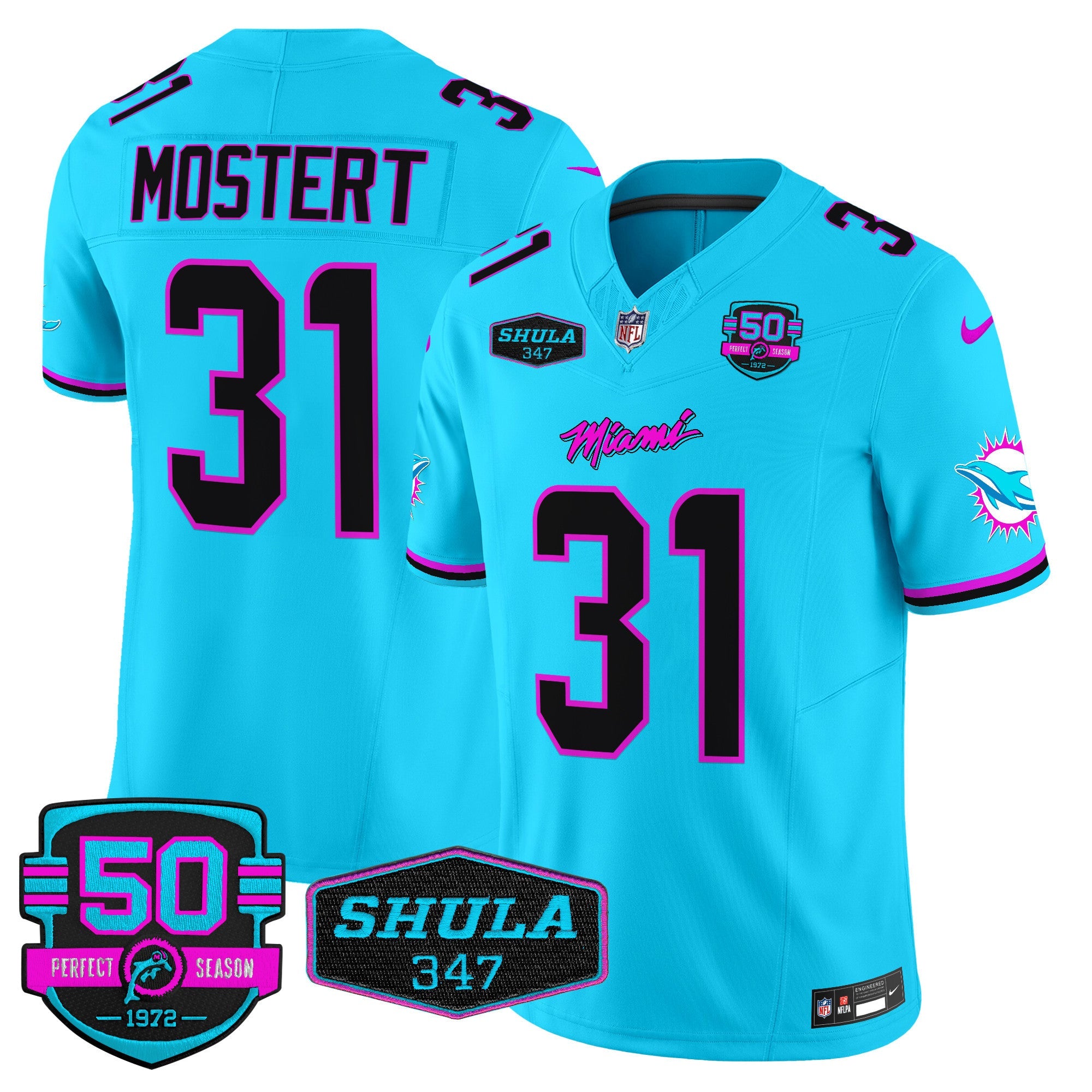 Dolphins Miami Vice Vapor Limited Jersey V4 – All Stitched – Aqua – Raheem Mostert Jersey