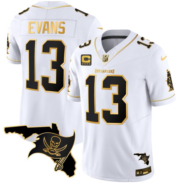 Buccaneers Florida Patch Vapor Gold Jersey – All Stitched – White Gold – Mike Evans Jersey