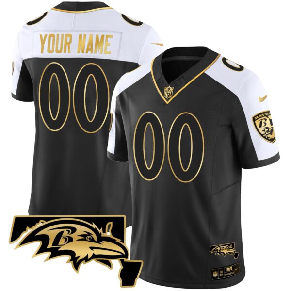 Ravens Maryland Patch Vapor Gold Custom Jersey – All Stitched – Alternate Jersey
