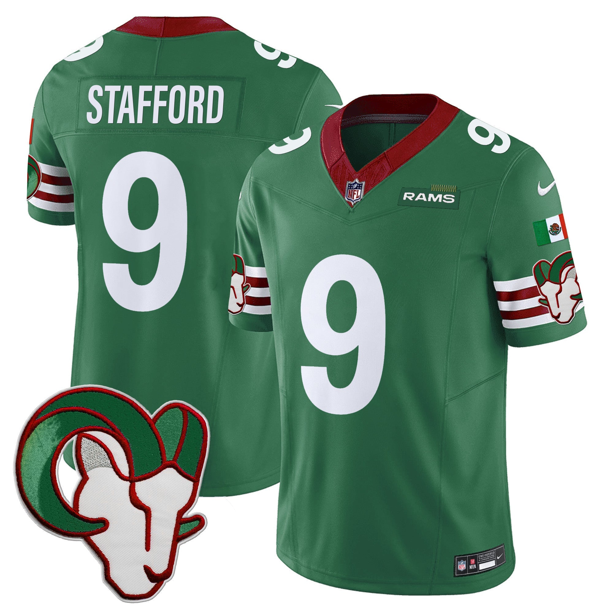 Rams Mexico Vapor Limited Jersey – All Stitched – Green – Matthew Stafford Jersey