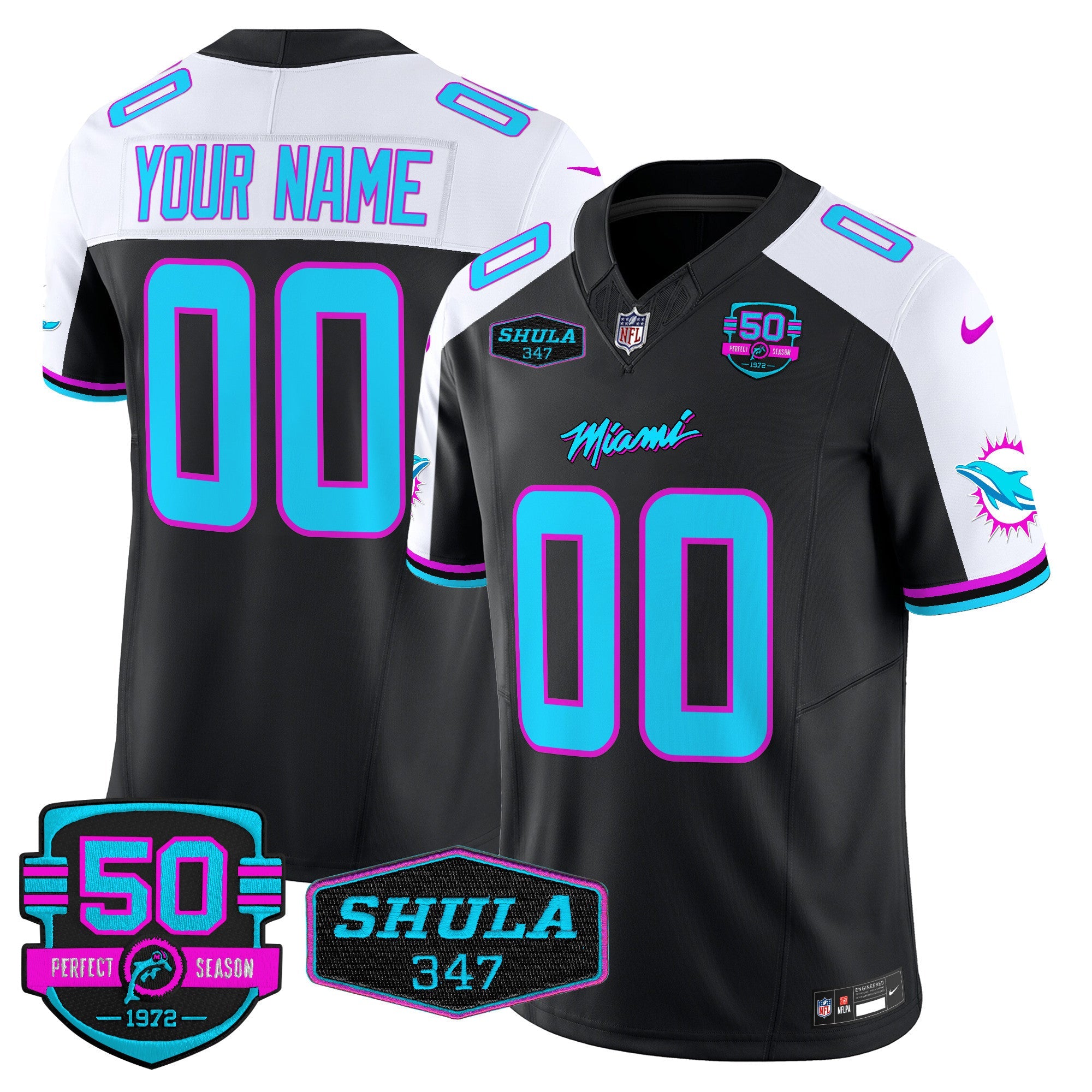 Dolphins Miami Vice Vapor Limited Custom Jersey V4 – All Stitched – Black Alternate Jersey