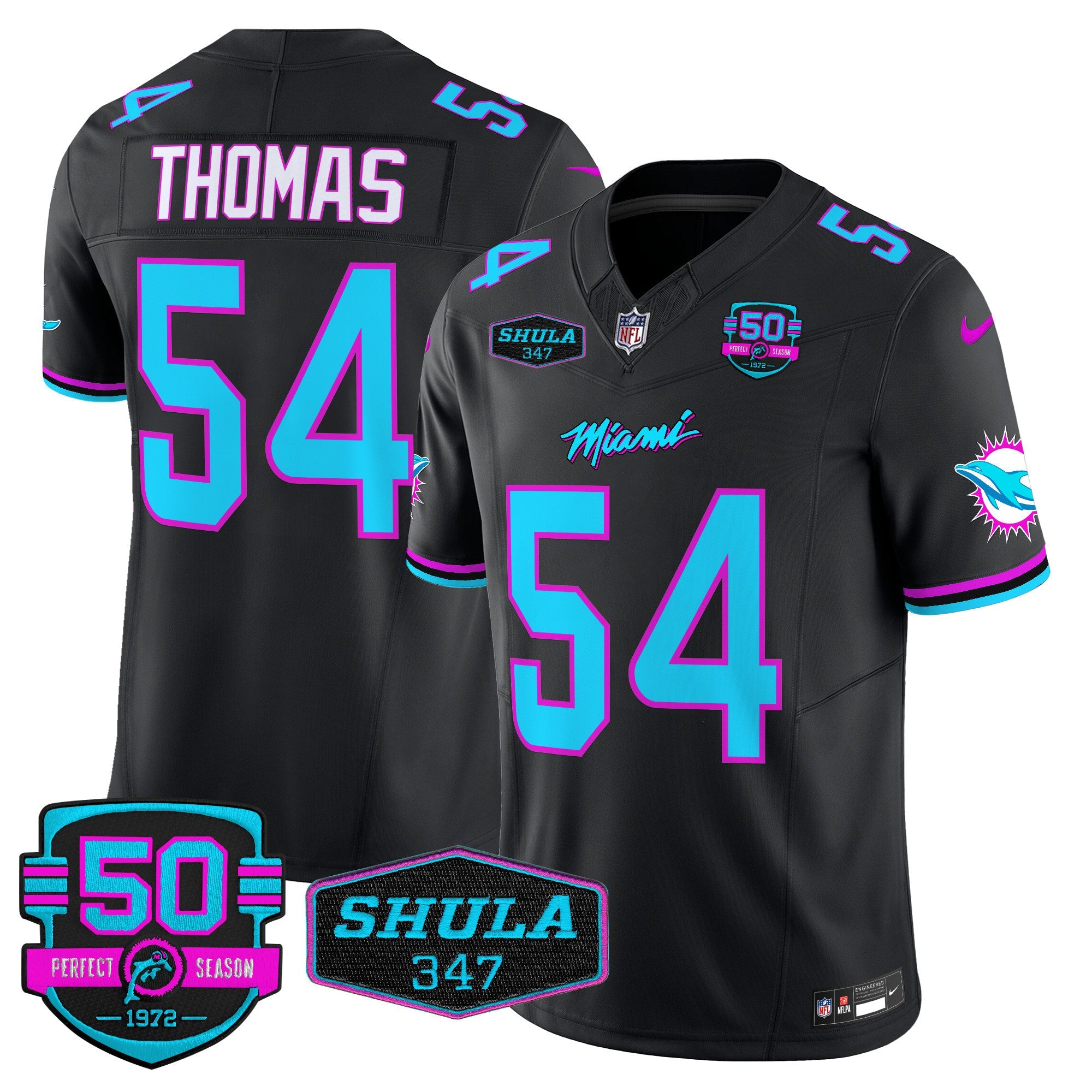 Dolphins Miami Vice Vapor Limited Jersey V4 – All Stitched – Black – Zach Thomas Jersey