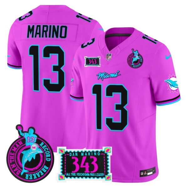 Dolphins Dan the Man Record Breaker Patch Vapor Limited Jersey – All Stitched – Pink – Dan Marino Jersey