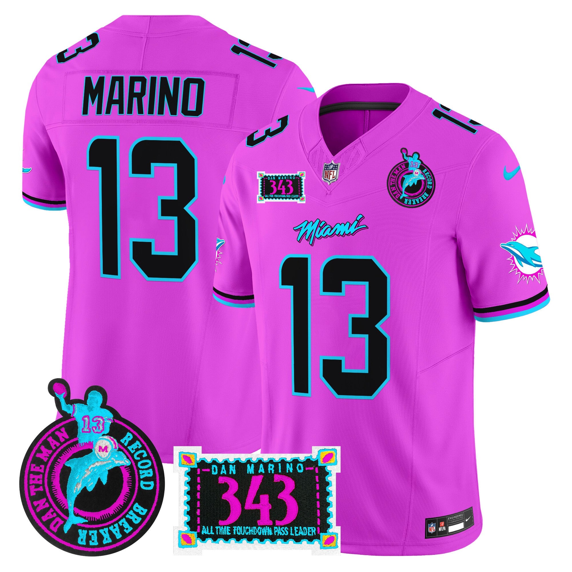 Dolphins Dan the Man Record Breaker Patch Vapor Limited Jersey – All Stitched – Pink – Dan Marino Jersey